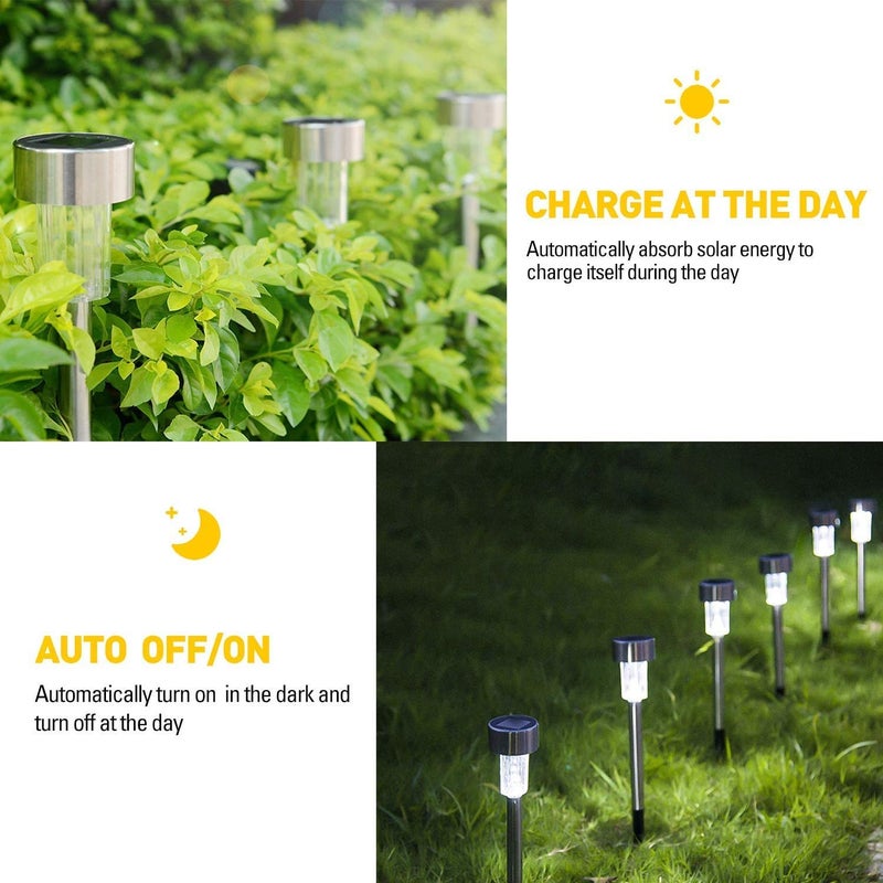 Sunnest Solar Lights Outdoor, 12Pack Stainless Steel Outdoor Solar Lights - Waterproof, LED Landscape Lighting Solar Powered Outdoor Lights Solar Garden Lights for Pathway Walkway Patio Yard & Lawn-Cool White - Image 3